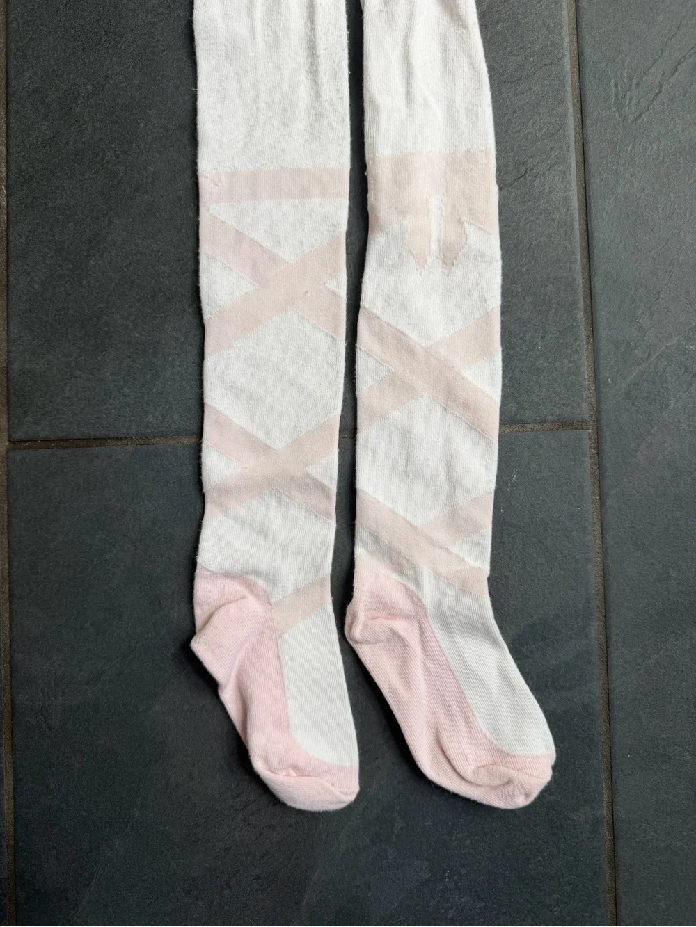 Janie and Jack Cream Tights with Pale Pink Ballet Cross-Back Detail